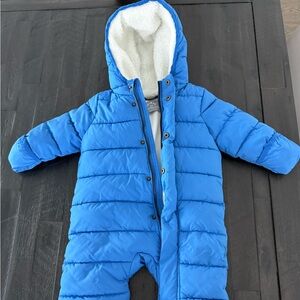 Primary Baby Puffer White Fleece-Lined Snowsuit
